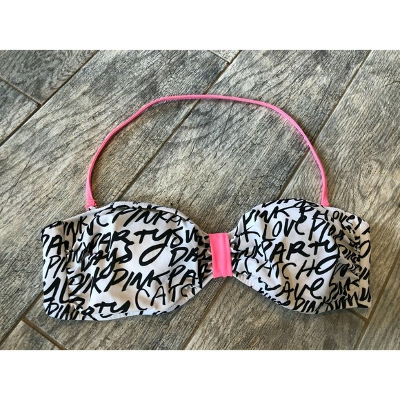 PINK Victoria's Secret Other - PINK Victoria's Secret Bikini Top Medium Swimsuit Script Bandeau Swim Womens